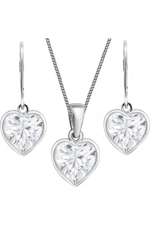 Goldene Hufeisen Schmuckset Zirkonia Weiss Herz Brisur Ohrringe Anhänger 40cm Kette 925 Silber (4-tlg, inkl. Geschenk-Etui), Mädchen Geschenkset - Verkäufer: