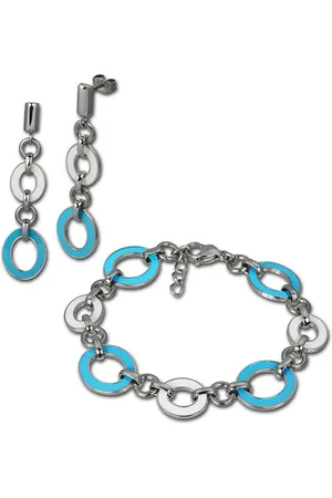 Amello Schmuckset Edelstahlschmuckset Emaille türkis (2-tlg., Schmucksets), Damen Edelstahl Schmuckset, Farbe: silber, türkiser, weißer Emaillelac - Verkäufer: Fit4Style Silberschmuck - IMPPAC