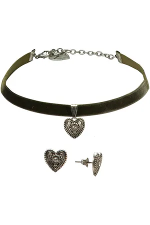 Alpenflüstern Ketten-Set Trachtenschmuck-Set Trachten-Samt-Kropfband und Ohrstecker Trachtenherz (grün), - Damen-Trachten-Schmuck, Trachtenset Trachtenkette und Trachten-Ohrringe - Verkäufer: