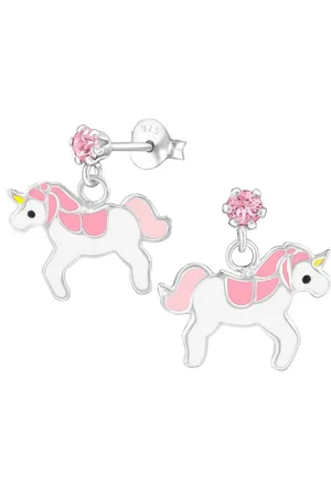 Goldene Hufeisen Paar Ohrstecker Mädchen Ohrstecker Einhorn Pferd Kinder Ohrringe aus 925 Silber (1 Paar, inkl. Etui), mit Kristall und Emaille - Verkäufer: