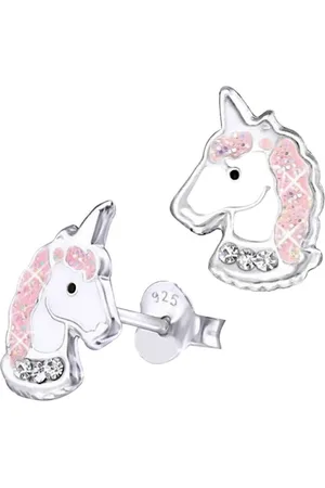Goldene Hufeisen Paar Ohrstecker Mädchen Ohrstecker Einhorn Pferd Kinder Ohrringe 925 Silber (1 Paar, inkl. Etui), mit Emaille und Kristalle - Verkäufer: