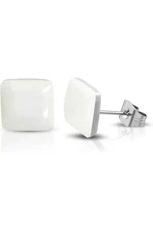 Bungsa Ohrring-Set Ohrstecker quadratisch creme Silber aus Edelstahl Unisex (1 Paar (2 Stück), 2-tlg), Ohrschmuck Ohrringe - Verkäufer: