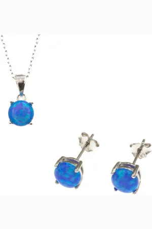 Bella Carina Schmuckset Set Anhänger und Ohrstecker blauer Opal (3-tlg), mit blauem synthetisch hergestelltem Opal - Verkäufer: