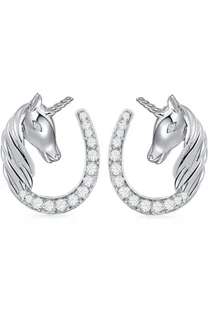 Goldene Hufeisen Paar Ohrstecker Pferd Einhorn Ohrstecker 925 Silber mit Hufeisen Zirkonia (1 Paar, inkl. Etui), Rhodiniert - Verkäufer: