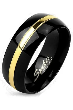 Bungsa Fingerring Ring mit Goldlinie aus Titan Unisex (Ring, 1-tlg), Damen Herren - Verkäufer: