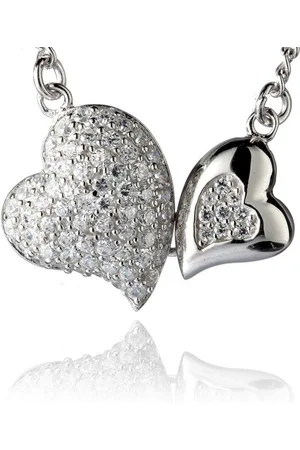 Karisma Kette mit Anhänger Exclusive Damen Collier Silber 925er rhodiniert 2 Herze, Mit Weissen Zirkonia - Weiss - Verkäufer: Schmuck
