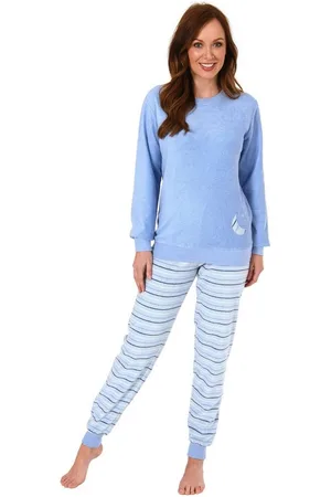 Normann Pyjama Damen Frottee Pyjama mit Bündchen und Mond und Sterne Applikation - Verkäufer: Fairway