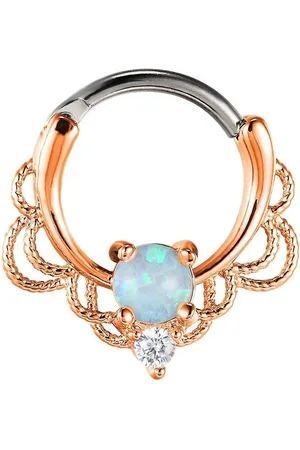 Karisma Piercing-Set Titan G23 Septum Clicker Segment Ring Nasenring, Nasenpiercing Opal Weiss und Zirkonia - 1,2x8mm tsc-h016 - Roségold - Verkäufer: Schmuck