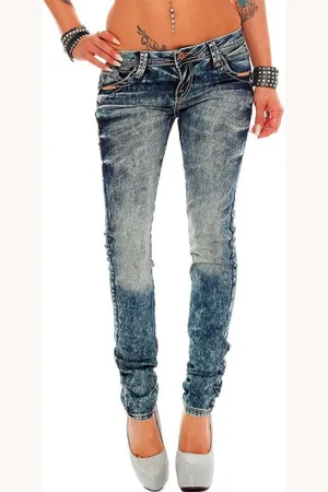 Cipo & Baxx Regular-fit-Jeans Low Waist Hose BA-WD222 (1-tlg) Coole Waschung Verzierte Gesäßtaschen - Verkäufer: bans24