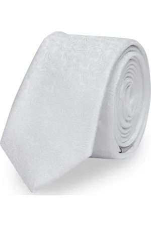 Fabio Farini Krawatte Weiße Herren Krawatten mit feiner Struktur in 6cm (ohne Box, Paisley) Schmal (6cm), Floral Struktur - Nebulous White - Verkäufer: