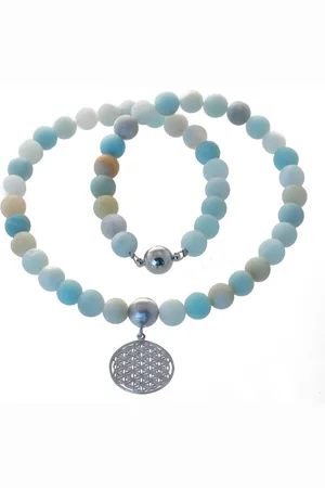 Bella Carina Perlenkette Kette Blume des Lebens mit Amazonit, mit Anhänger Blume des Lebes - Verkäufer: