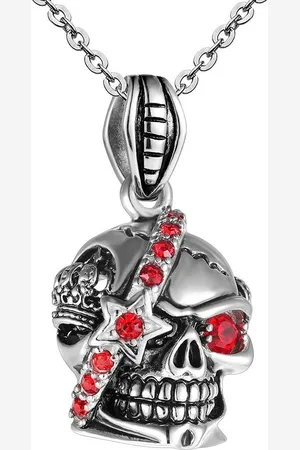 Karisma Kette mit Anhänger Männer Edelstahl Anhänger Halskette - Totenkopf (Stern,Krone), Rote Steine mit Edelstahlkette - Rotes Auge - Verkäufer: Schmuck