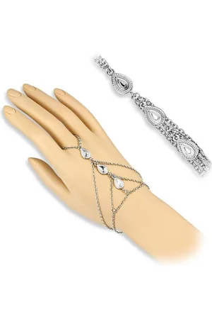 Bungsa Fußkette und Zehenring Set Handkette Tränen Silber aus Messing Damen (1-tlg), Fingerkette Damen - Verkäufer: