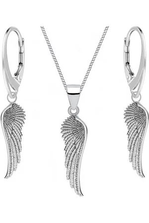Goldene Hufeisen Schmuckset Engelsflügel Brisur Ohrringe Anhänger Kette 925 Silber Set Flügel (4-tlg, inkl. Geschenk-Etui), Damen Geschenkset - Verkäufer:
