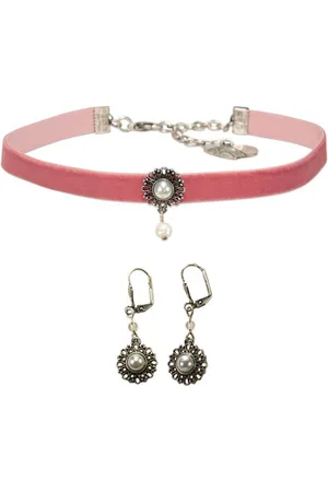 Alpenflüstern Ketten-Set Trachtenschmuck-Set Trachten-Samt-Kropfband und Ohrhänger Helena (rosa-ros), - Damen-Trachten-Schmuck, Trachtenset Trachtenkette und Trachten-Ohrringe - Verkäufer: