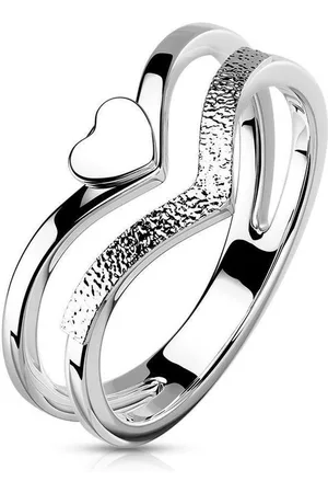 Bungsa Fingerring Damenring doppelte Ringschiene Herz sandgestrahlt Silber aus Edelstahl (Ring, 1-tlg), Damen - Verkäufer: