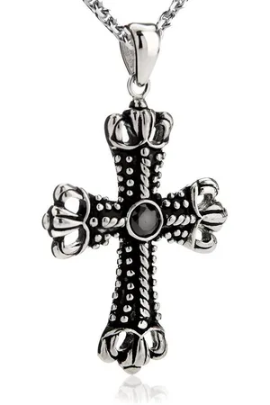 Karisma Kette mit Anhänger Edelstahl Mittelalter Anhänger XL Kreuz Zikonia Stein Schwarz, Mit Edelstahl Kette - P4015-43 - Verkäufer: Schmuck