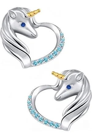 Goldene Hufeisen Paar Ohrstecker Pferd Einhorn Ohrstecker 925 Silber mit Herz Zirkonia (1 Paar, inkl. Etui), Rhodiniert - Verkäufer: