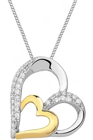 Goldene Hufeisen Herzkette Doppelherz Anhänger mit Kette aus 925 Silber teil Vergoldet Halskette (2-tlg, inkl. Etui), Rhodiniert - Verkäufer: