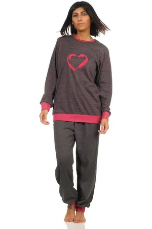 Normann Pyjama Damen Pyjama langarm mit Bündchen und Herz Motiv in Streifenoptik - Verkäufer: Fairway
