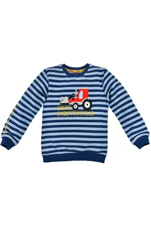 BONDI Sweatshirt für Jungen "Bagger" - Blau Gestreift, 33125 - Langarmshirt Bulldozer - Verkäufer: Trachtenland
