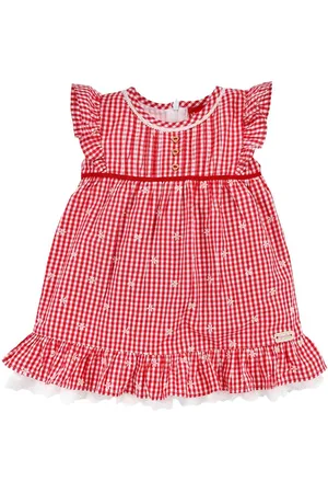 BONDI Sommerkleid Baby Mädchen Trachtenkleid 86436, Rot / Weiß Kariert - Baumwolle Kinderkleid Blumen Stickerei - Verkäufer: Trachtenland