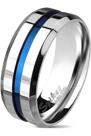 Bungsa Fingerring Ring mit blauem Streifen und abgeschrägten Kanten Silber aus Edelstahl (Ring, 1-tlg), Männer - Verkäufer:
