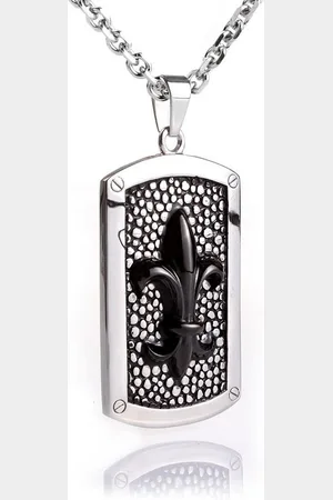 Karisma Kette mit Anhänger Edelstahl Anhänger Dog Tag Bourbonische Lilie Black PVD, Mit Edelstahl Kette- Herrenschmuck - 55.0 Zentimeter - Verkäufer: Schmuck
