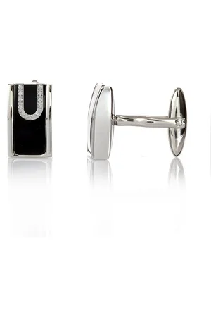 Karisma Manschettenknöpfe Herren Manschettenknöpfe Edelstahl 316L - Schwarz Epoxy beschichtet Weisse Kirstallsteine hochpoliert - CLH004 - Breite - Verkäufer: Schmuck