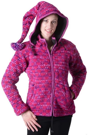 Kunst und Magie Kapuzenstrickjacke Pinke Strickjacke Wolljacke Hippie Goa mit abnehmbarer Zipfelkapuze - Verkäufer: