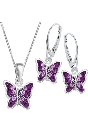 Goldene Hufeisen Schmuckset Kristall Schmetterling Ohrringe Anhänger Kette 925 Silber Set (4-tlg, inkl. Geschenk-Etui), Geschenkset - Verkäufer: