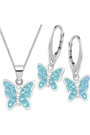 Goldene Hufeisen Schmuckset Kristall Schmetterling Ohrringe Anhänger Kette 925 Silber Set (4-tlg, inkl. Geschenk-Etui), Geschenkset - Verkäufer: