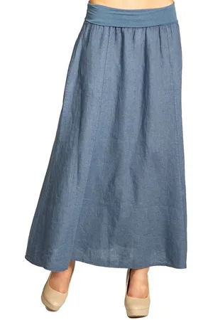 CASPAR Faltenrock RO019 Damen langer Maxi Sommer Leinenrock mit figurfreundlichem Stretch Bund - Made in Italy - Verkäufer: & SIKORA