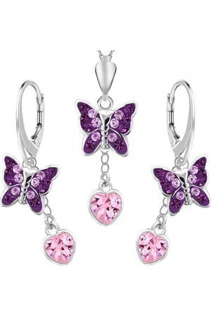 Goldene Hufeisen Schmuckset Schmetterling mit Rosa Herz Zirkonia Ohrringe mit Kette 925 Silber (4-tlg, inkl. Etui), Handgefertigt - Verkäufer:
