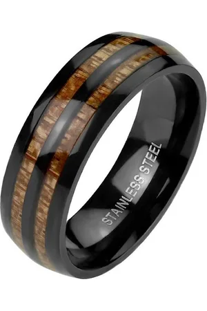 Bungsa Fingerring Ring doppeltes Holz-Inlay aus Edelstahl Unisex (Ring, 1-tlg), Holz-Reihen mit 3D Effekt - Verkäufer:
