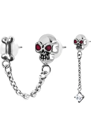 Karisma Paar Ohrstecker Edelstahl Damen Slave Ohrstecker Set Totenköpfe Rote Augen, und mit Kristall Elements 4,5mm Stein 2 Edelstahl Kette - Verkäufer: Schmuck