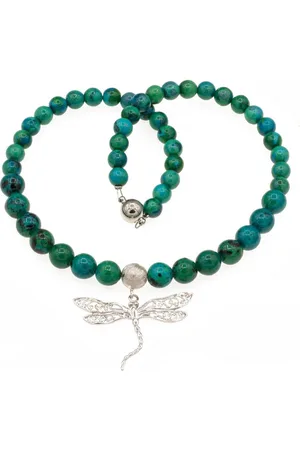 Bella Carina Perlenkette Kette mit Chrysokoll Perlen und Anhänger Libelle 925 Silber, Chrysokoll Perlen mit Anhänger Libelle - Verkäufer: