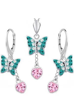 Goldene Hufeisen Schmuckset Schmetterling mit Rosa Herz Zirkonia Ohrringe Kette 925 Silber (4-tlg, inkl. Etui), Handgefertigt - Verkäufer: