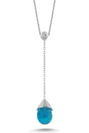 EinStein Diamant Goldkette Drop Topas Pendant Halskette Diamant 14 Karat Weißgold, Diamant Anhänger mit Kette, Halskette, Collier in 14 Karat Gold - Verkäufer: