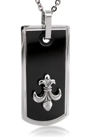 Karisma Kette mit Anhänger Edelstahl Dog Tag Anhänger mit Enemal Bourbonische Lilie, Und Edelstahl Kette HSP8256 - 45.0 Zentimeter - Verkäufer: Schmuck
