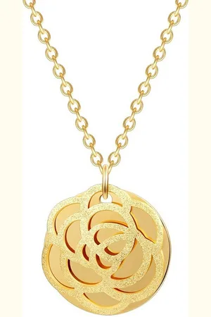 Karisma Kette mit Anhänger Damen Edelstahl Anhängerkette Collier Blume 80cm Lang, CQD102 - Gold - Verkäufer: Schmuck