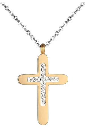 Karisma Kette mit Anhänger Damen Edelstahl Collier Anhänger Kette - Kreuz Zirkonia Weiss, - SNS1006 - Gold - Verkäufer: Schmuck