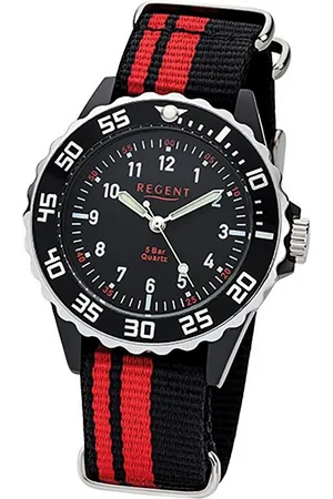 Regent Quarzuhr Textil Kinder Jugend Uhr F-1124, (Analoguhr), Jugenduhr Stoffarmband , rot, rundes Gehäuse, mittel (ca. 33mm) - Verkäufer: Fit4Style Silberschmuck - IMPPAC