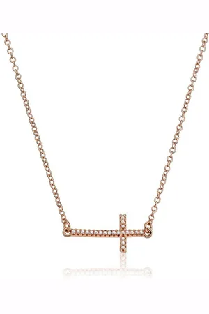 Karisma Kette mit Anhänger Damen Silber 925 Anhänger Kreuz Zrikonia Collier, Kette mit Verlängerung 5cm - Roségold Weiße Steine - Verkäufer: Schmuck