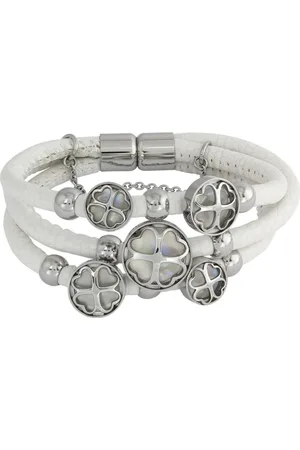 Amello Edelstahlarmband Kleeblatt Armband weiß silber (Armband), Armbänder für Damen aus Edelstahl (Stainless Steel), Farbe: weiß, silb - Verkäufer: Fit4Style Silberschmuck - IMPPAC