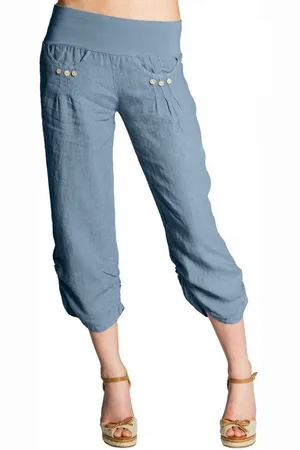 CASPAR Leinenhose KHS017 Damen 3/4 Hose aus robustem Leinen mit breitem Stretch Bund - Made in Italy - Verkäufer: & SIKORA