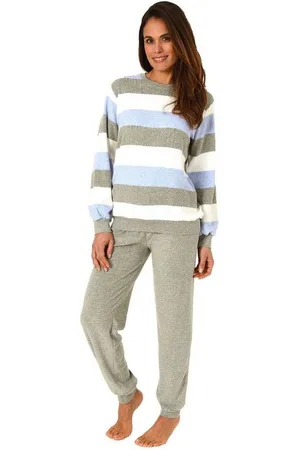 Normann Pyjama Damen Frottee Pyjama lang mit Bündchen in einer tollen Streifenoptik - Verkäufer: Fairway
