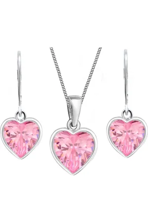 Goldene Hufeisen Schmuckset Rosa Zirkonia Herz Ohrringe Anhänger Kette 925 Silber (4-tlg, inkl. Geschenk-Etui), Geschenkset - Verkäufer: