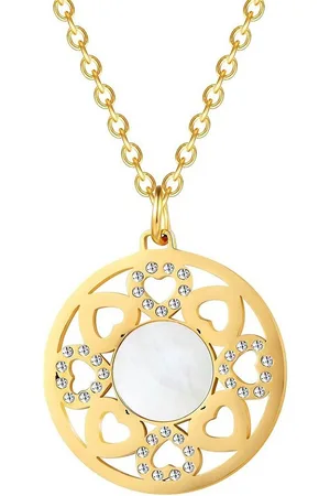 Karisma Kette mit Anhänger Damen Edelstahl Anhängerkette Collier 8 Herze Zirkonia, Perlmutt Lang CQD104 - Gold - Verkäufer: Schmuck
