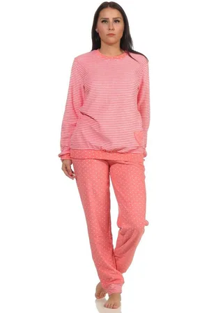 Normann Pyjama Damen Frottee Pyjama mit Bündchen in Herz-Tupfen Streifenoptik - Verkäufer: Fairway